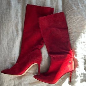 Louise et Cie Sevita Red Heeled Pull on Womens Tall Leather Boots Size 7.5M